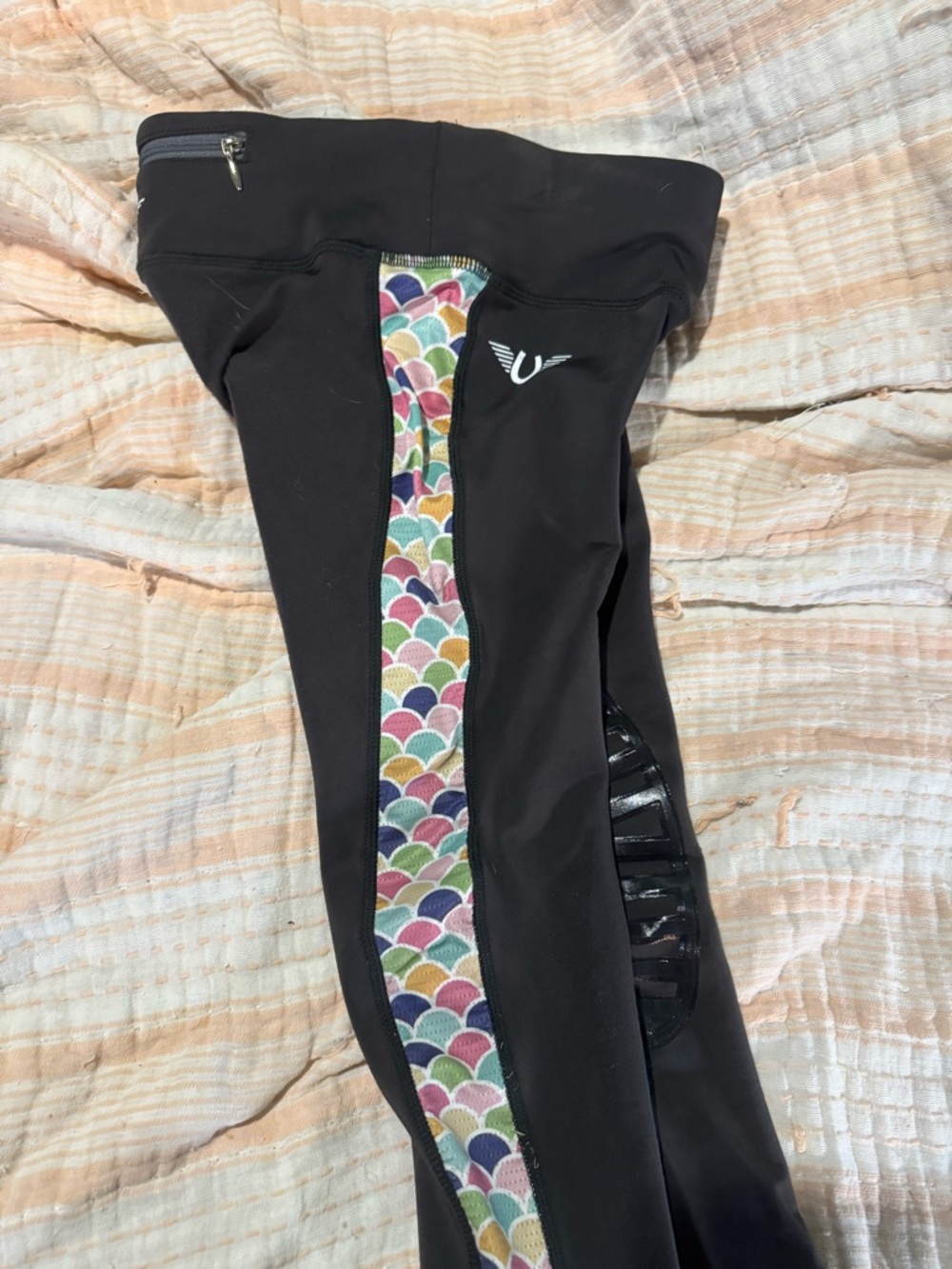 Kids Black Riding Tights with Multicolor Scallop Accent